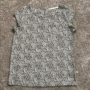 fun 2 fun Cream and Black Leopard Cap-Sleeve Top